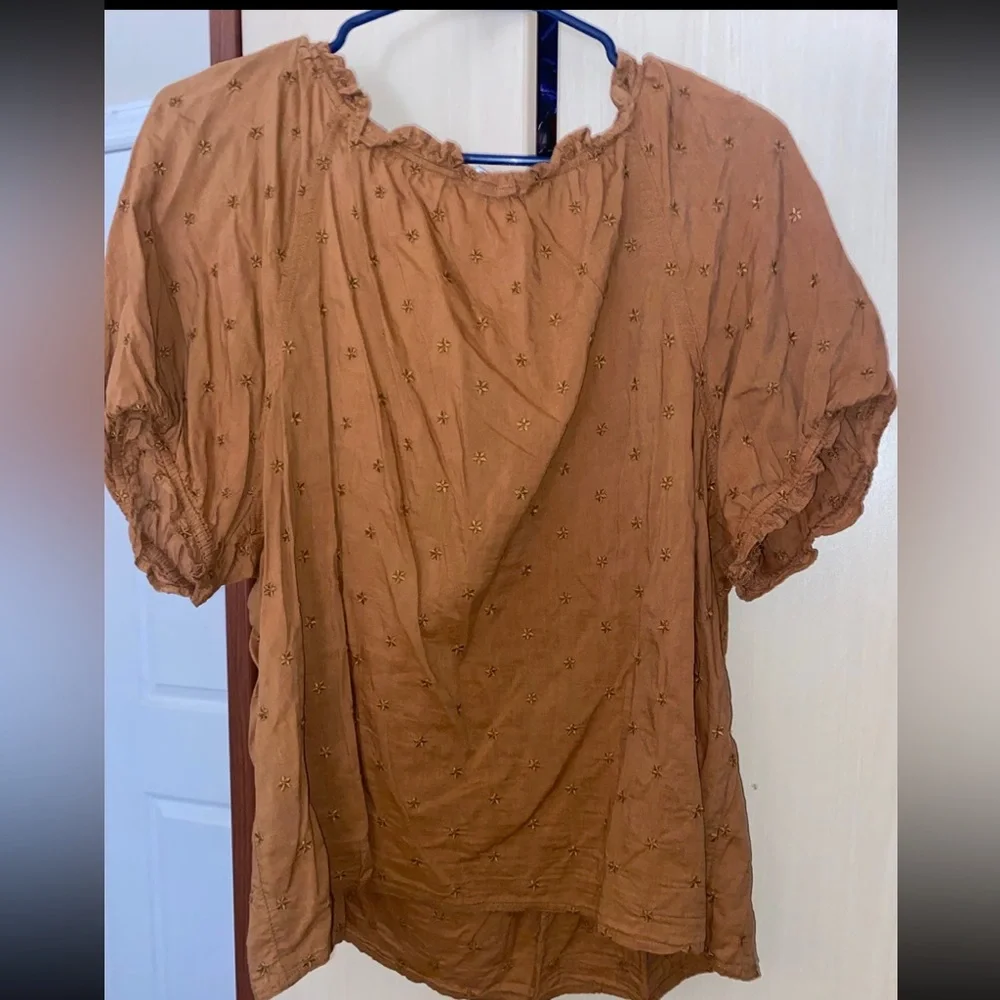Old Navy Brown Swiss Dot Square Neck Puff Sleeve Blouse Women’s L